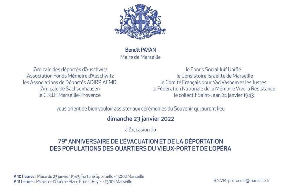 Dimanche 23 Janvier 2022 : Commémoration de la Rafle du 22 et du 23 janvier 1943 à Marseille
