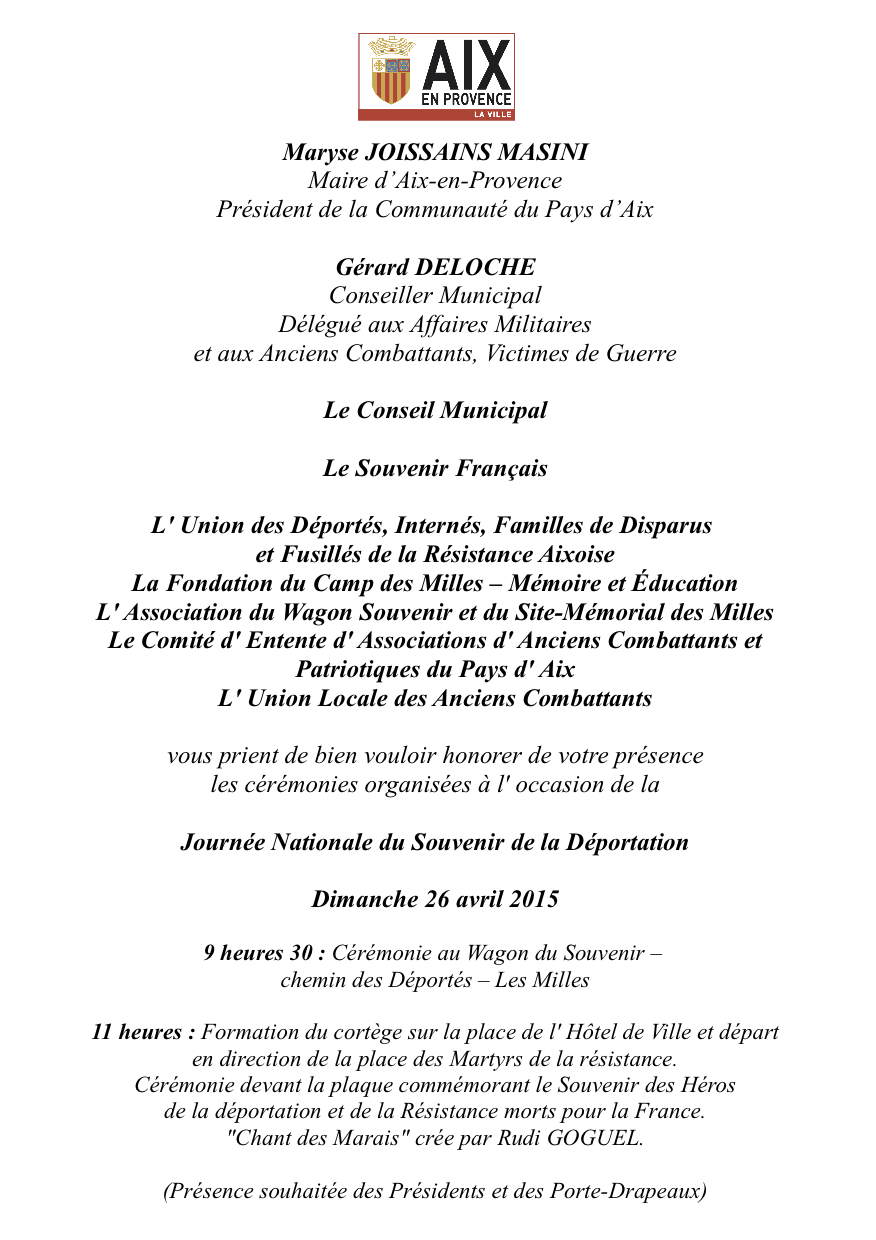Journée Nationale du Souvenir de la Déportation à Aix En Provence